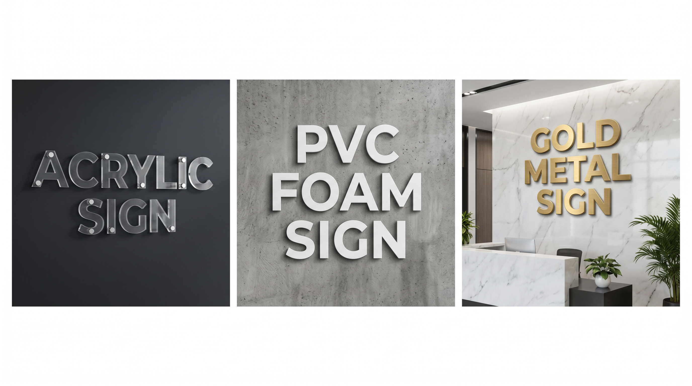 Various acrylic and PVC sign types available